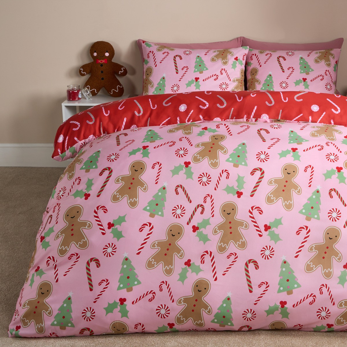 OHS Gingerbread Man Candy Cane Reversible Duvet Set