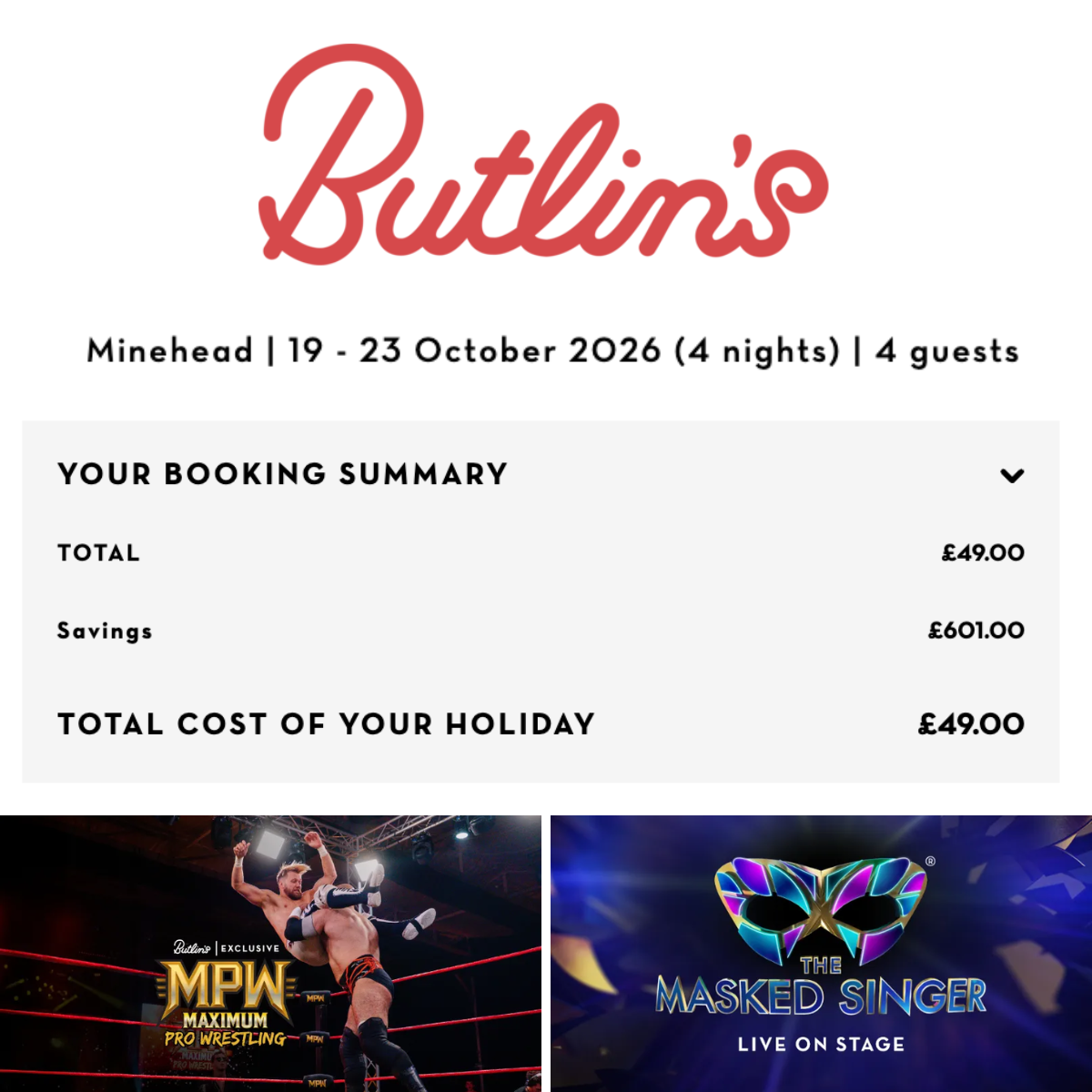 Butlin's October Breaks From £49