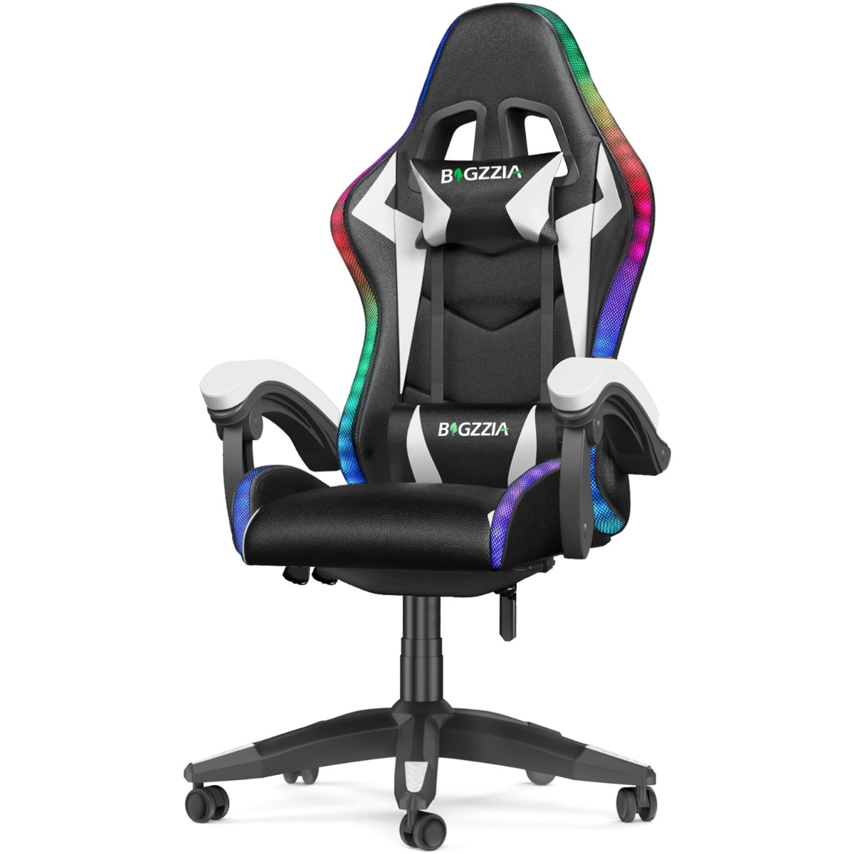 Ergonomic Gaming Chair with RGB LED Lights, Reclining, Headrest and Lumbar Support Racing Style