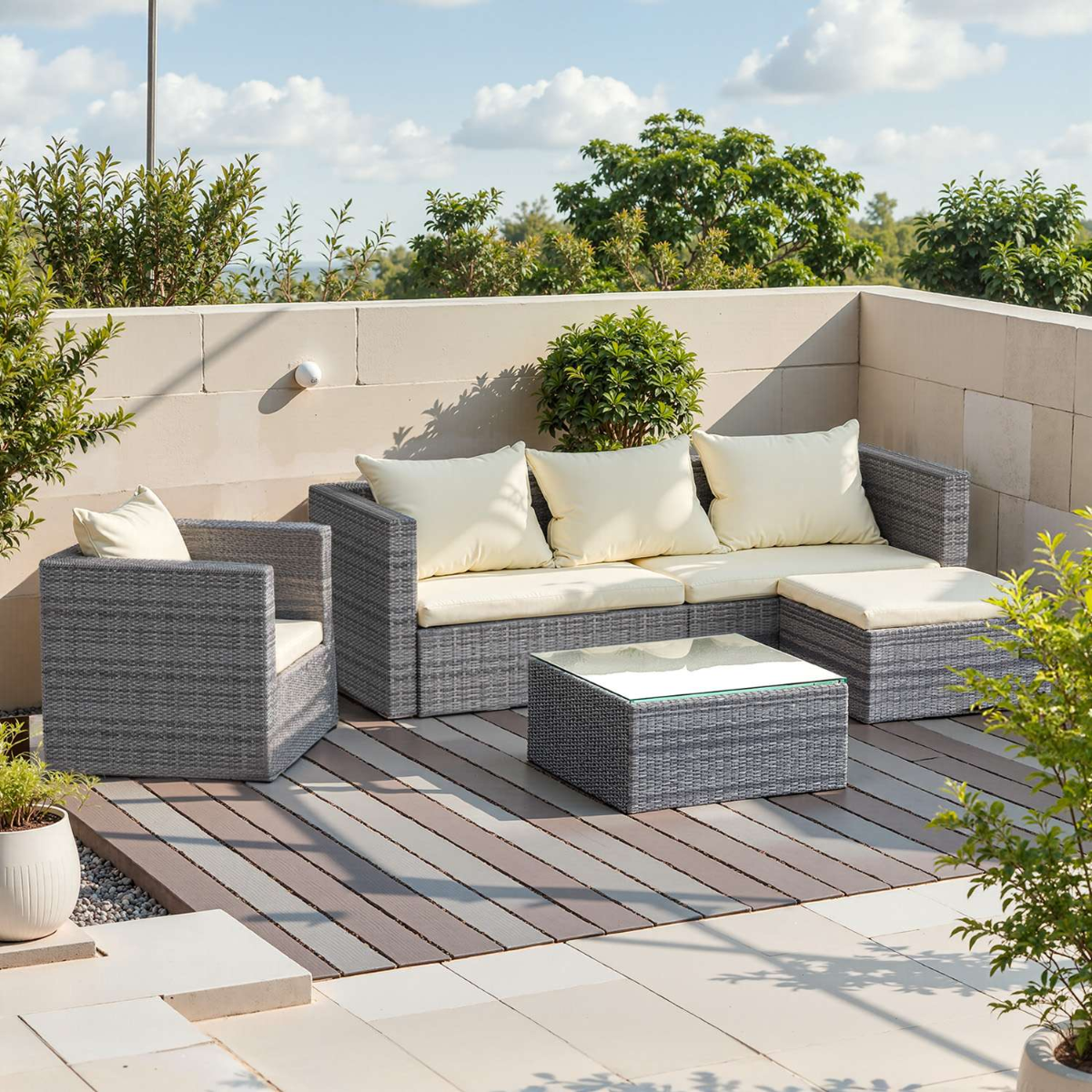 Garden Furniture Rattan Modular Corner Sofa Set 5 Seats (2026 New Version)