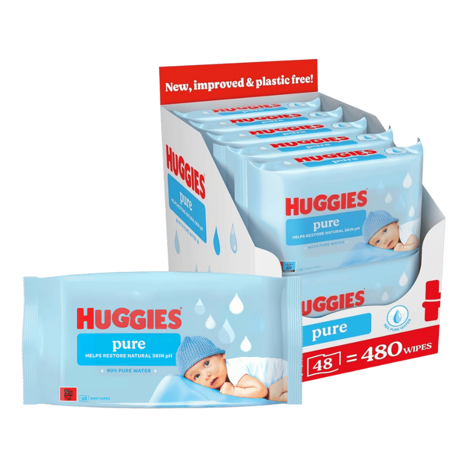 Huggies Pure Plastic Free Baby Wipes Pack of 10 (480 Wipes)