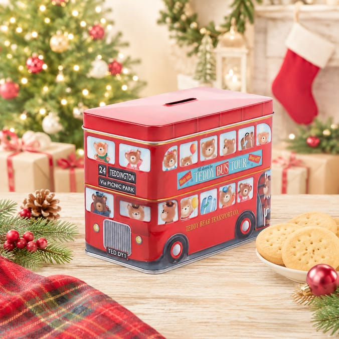 Christmas Teddy Bear Bus Shortbread Biscuit Tin 200g
